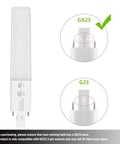 Ultra Slim 6W LED Bulbs For GX23 2-Pin CFL Replacements 5000K Cool White shown beside socket compatibility details for GX23 and G23.
