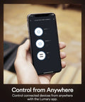 Smart WiFi Outlet Four Pack With Two Independently Controlled Outlets 15 Amp Smart Wall Outlet Works With Alexa And Google Assistant Voice Control And App Remote Timers And Countdown ETL And FCC Certified White app control interface on smartphone screen in hand
