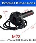 Full Twist Throttle Handle With Rolling Bearing And Cable Kit For IN10 Valtinsu Strike Shadow SX Electric Dirt Bike Includes Male Connector Black Built, showing dimensions with cable and male connector.