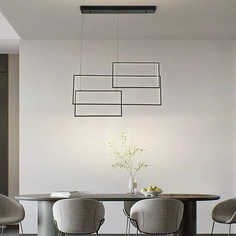 Contemporary LED Square Pendant Light Chandelier In Black, Dimmable Adjustable Cord Length, Ideal For Dining Room, Kitchen Island Or Stairway
