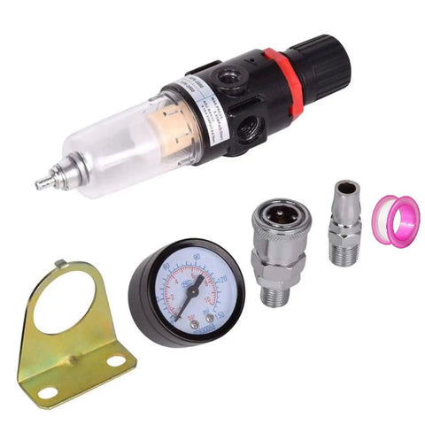 1/4 BSP Air Regulator With Moisture Filter, Oil Water Separator, Lubricator, gauge, and fittings for air compressors