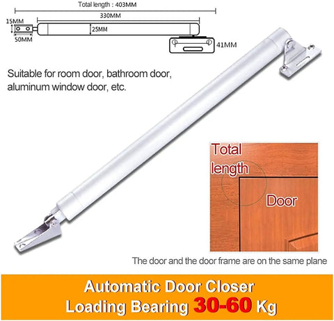 Heavy Duty Automatic Door Closer With Aluminum Alloy Body, Smooth Soft Closing, Gas Spring, Adjustable Closing Speed diagram