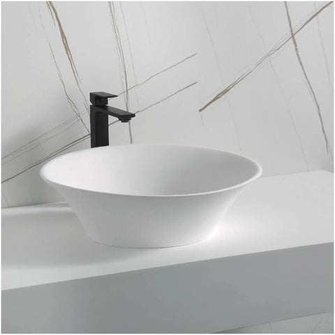 Above Counter Oval Vessel Sink In Matte White 21 Inch Made From 100 Percent Pure Acrylic Resin Non Porous Hygienic Scratch Resistant