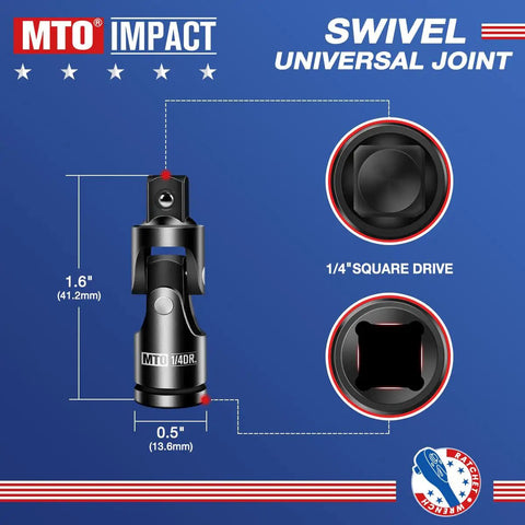One Quarter Inch Drive Universal Joint Swivel Socket Adapter Set For Any Angle Flexible Impact Grade CRV Steel Built For Wrench