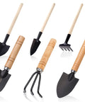 Six Piece Iron Garden Tool Set With Hand Shovels Transplant Shovel And Hand Rake, Wood Non Slip Handles, Sweet Starter Kit For Small Plants And Indoor Gardeners