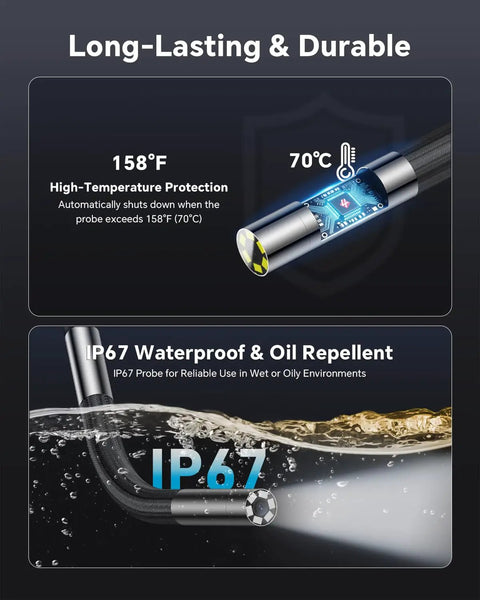 2 Way Articulating Borescope With Light For Phone Endoscope Camera, IP67 waterproof probe with LED light