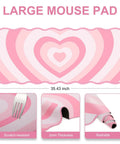 Pink Heart XXL Mouse Pad With Scalloped Edge Large Desk Mat For Gaming And Work Non Slip Rubber Base Waterproof Desktop Pad