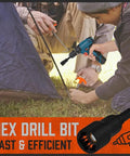 20 Pack 8 Inch Heavy Duty Tent Stakes Made From Galvanized Steel For Camping being used with drill and T pull hook
