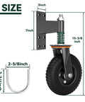 Tough As Nails Eight Inch Gate Wheels With Spring Suspension showing size dimensions 2-5/8 inch wide tire for heavy duty use.