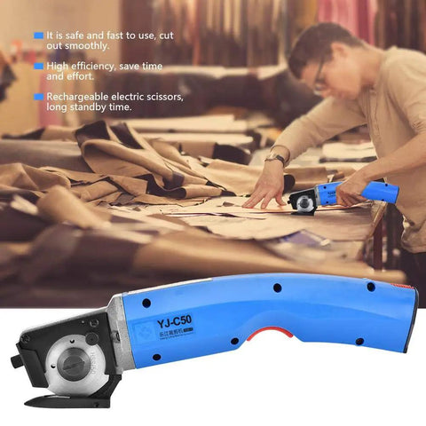 Heavy Duty Electric Scissors And Fabric Cutter Shears For Leather And Cloth With 4500 RPM Power in use cutting fabric.