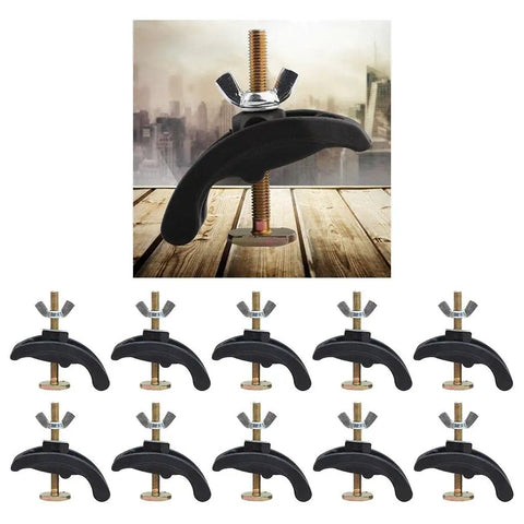 Heavy Duty Arcuate Press Plate Clamp For CNC Engraving Machine Fixture Hold Down Tool with black steel grip and butterfly nut.