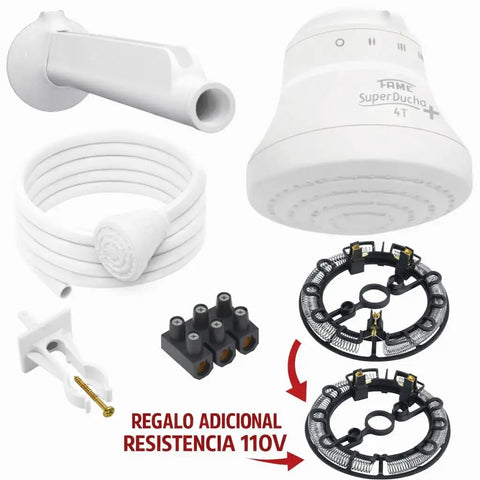 Electric Shower Heater 110V 4400W No Fuss Instant Hot Water With Four Temperature Settings Cold Warm Hot Super Hot Includes Shower Head, Hose With Handheld Head, Support, Installation Tube And Free Spare Resistance components