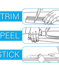 Illustration showing trim peel stick installation for No Tools Needed Arch Window Shade White Pleated Fabric Light Blocking Privacy Shade With Peel And Stick Install For 72 W By 36 H Half Round Arch Windows