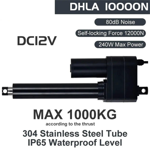 Built Tough Electric Linear Actuator DC 12V Stainless Steel Shaft Silent Brushless Motor, 1000mm travel for heavy lifting tasks.