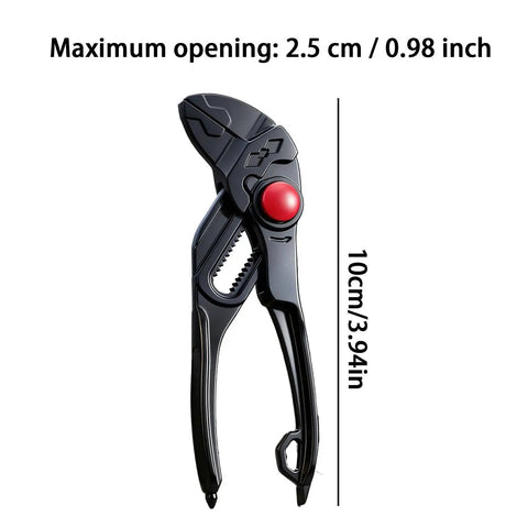 4-Inch Carbon Steel Grooved Adjustable Plumbing Pliers With Quick Jaw Adjustment, Rust-Resistant Electroplated Finish, Your Go-To Tool For Pipe Repairs, Home Fixes, And Auto Maintenance, black side view