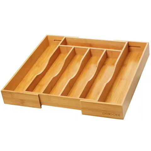 Expandable Bamboo Kitchen Drawer Organizer For Cutlery And Utensils, Adjustable Wood Cutlery Tray In Drawer For Flatware And Silverware
