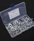 110 Piece T Nut Set With Four Claw Rivet Nuts In M3 Through M10 Sizes Galvanized Stainless Steel With Storage Box open view