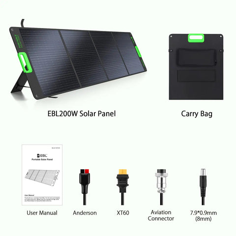 Hella Reliable 2400W Portable Power Station With 200W Foldable Solar Panel, showcasing solar panel and accessories.