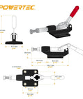 Illustration of Four Pack Push Pull Toggle Clamps With Quick Release Lever 500 Lb Holding Capacity 305mm Stroke Iron Base