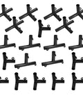 2 Inch Baseball Batting Cage Frame Corner Kit For 55 Foot Cage Connectors Set Breezy Install Fits 2 Inch Galvanized Pipe Holds Net Tightly With Screws That Double As Hooks Net Not Included, multiple black pipe connectors displayed