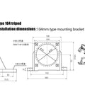Heavy Duty Gear Motor Mounting Bracket For 110V 180W Through 370W Single Phase Motors Aluminum Alloy Black Mount Triangular Reinforced Side Plates Great For DIY Projects Home Workshop Model Makers, 104mm size diagram