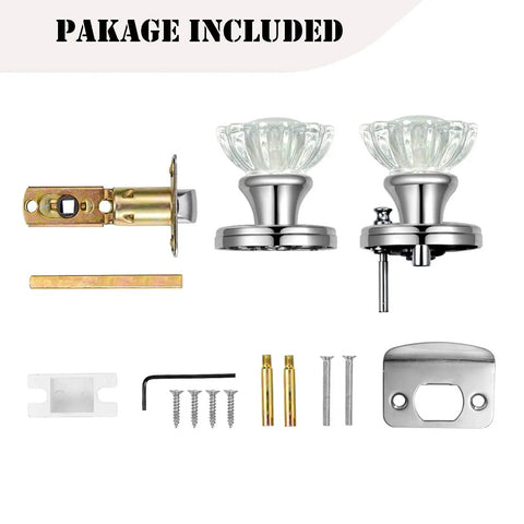 Crystal Glass Privacy Door Knobs With Lock In Polished Chrome for Bedroom and Bathroom Dope Vintage with installation kit