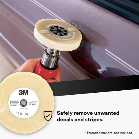 Eraser Wheel Adhesive Remover For Decals And Vinyl 4 Inch Diameter 5/8 Inch Thick removing decal with drill