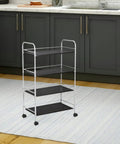4pcs Inch Swivel Plate Casters for Rolling Chairs and Office Furniture on a mobile shelving unit in a kitchen.