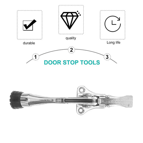 Heavy Duty Zinc Alloy Kickdown Door Stopper With Rubber Tip And Floor Grip Adjustable Drop Door Holder in silver finish.
