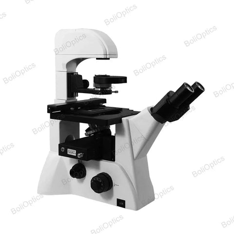 Inverted Fluorescence Microscope 100X-400X, Trinocular With Halogen Lighting, Go-To Pro Grade Lab Imaging For Biology And Research, Easy Setup, Durable Build, High-Contrast Views, Adjustable Focus, Model FM02020303, side view