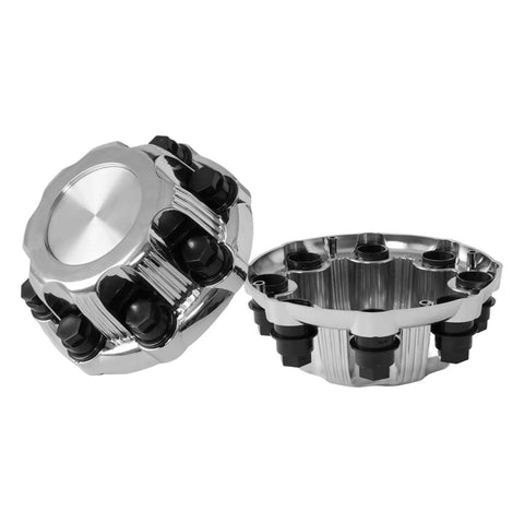 Chrome Wheel Center Caps 8 Lugs Set Of 4 For Select 16 Inch Vans And Trucks Compatible With Chevy Silverado Avalanche 2500 1999 2010 Replacement 15039489 15039488 9597169 9597170, showing close-up of two caps with lug details.