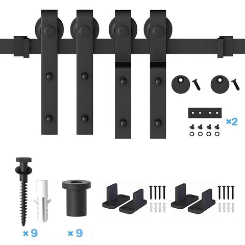 Built Tough Sliding Barn Door Hardware Kit For Double Doors Bypass Rail System With Monorail Track components