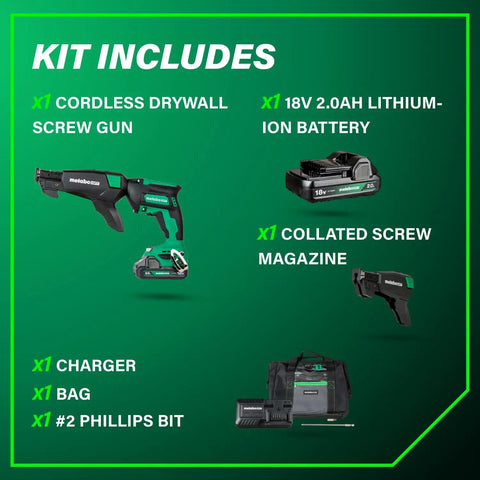 Your Go-To 18V MultiVolt Cordless Drywall Screw Gun Kit With Collated Magazine, High Speed 0-5,000 RPM, Includes 2.0Ah Battery And Charger