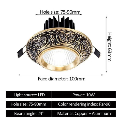 10 Pack Slick Golden Brass Led Recessed Ceiling Downlights With Black Trim Dimmable Eye Ball Retrofit Spotlights top view with detailed design.
