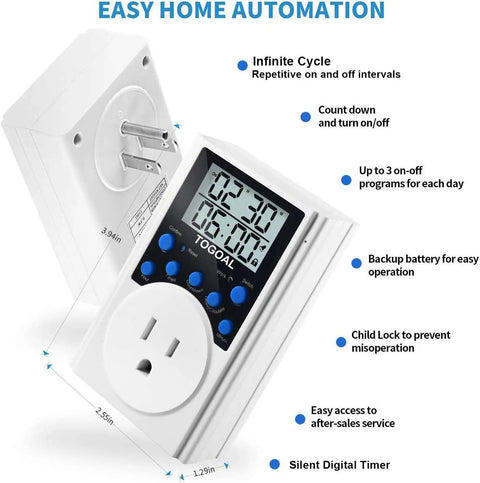 Plug In Timer With Infinite Repeat Cycles And Countdown 24 Hour Daily On Off Programs For Outlets Lights Hydroponic Pumps 120V 15A