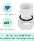 Hayward Salt Cell Union Replacement 2 Inch OEM kit with nut, tailpiece, and O-ring for GLX T-3 T-15 AquaRite Turbo Cell