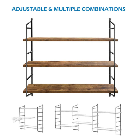 Farmhouse Wall Shelf Rustic Floating Shelves 24 Inch for Kitchen Bath Bedroom and Living Room with adjustable steel brackets