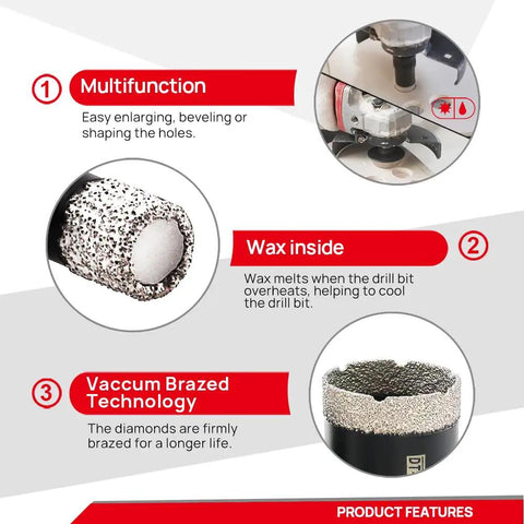 Diamond Tile Hole Saw Kit 10 Pack Pro Grade Core Drill Bits Set For Porcelain Ceramic Tile Marble Granite with features