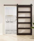 48x96 Inch Frosted Glass Barn Door With 8-Foot Sliding Hardware Included, 5-Panel Solid Wood Door Covered In Waterproof PVC Finish, Brown