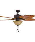 Sabal Palm 52 Inch Tropical LED Ceiling Fan With Light For Living Areas, Pull Chain Operation, bronze hand-carved blades