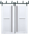 Smokin Hot Interior Barn Bypass Sliding Doors With Frosted Glass In Solid Wood White 84x96 Modern Style Ready To Install