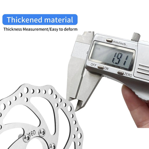 Caliper measuring thickness of 160mm Stainless Steel Mountain Bike Disc Brake Rotor Direct Fit Replacement, 6-Bolt Pattern for Threaded Hubs