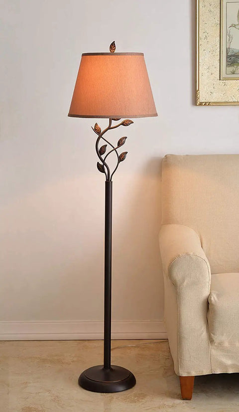 Birdsong Swing Arm Floor Lamp With Oil Rubbed Bronze And Gold Highlights Finish Rustic Style Standing Light With White Tapered Shade