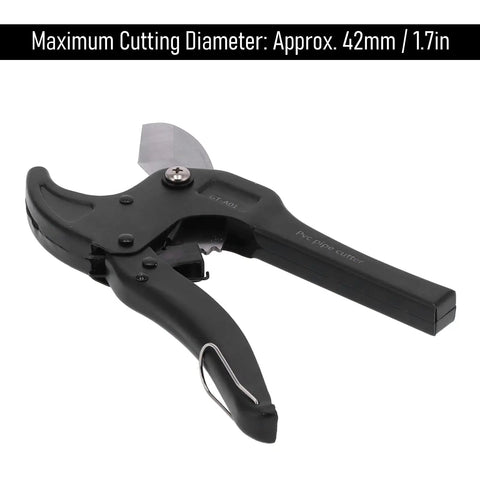 PVC Tube Pipe Cutter 42mm Cutting Diameter Stainless Steel With Anti Slip Handle Tail Lock, black handle, side view