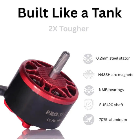 4 Pack 3115 900KV Drone Motors For 4-8S LiPo, durable motor with steel stator, arc magnets, NMB bearings, SUS420 shaft, 7075 aluminum
