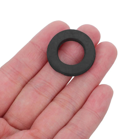 Premium 80PC Black Silicone Garden Hose Washers And O Rings For Faucet Connectors. Tight Seal That Handles Any Weather Without Leaking. Replace Old Rubber Gaskets Now To Save Water And Keep Your Hoses Running Smooth As Butter This Season. Durable Fit For. black silicone hose washer held in hand