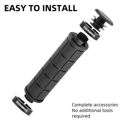 Double Lock On Bike Handlebar Grips Set 4 Pcs 2 Pairs Non Slip Comfortable Rubber Grips installation components shown.