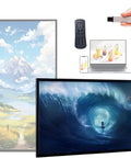 Slick 27 Inch Commercial Digital Signage Display With Plug And Play Android Built In Media Player For Wall Mounted Menu Boards showing remote, USB, and artwork.