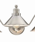 3 Light Modern Farmhouse Vanity Light With Funnel Shades In Brushed Nickel Finish, Industrial Gooseneck Wall Sconce For Bath Or Powder Room.
