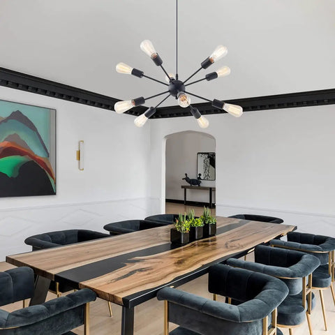Dining room with Sputnik Style Plug In Pendant Chandelier With 10 Lights And 16.4 Ft Cord On Off Switch For Dining Room Living Room Kitchen Island 3 Way Install Mid Century Modern Industrial Lighting over table